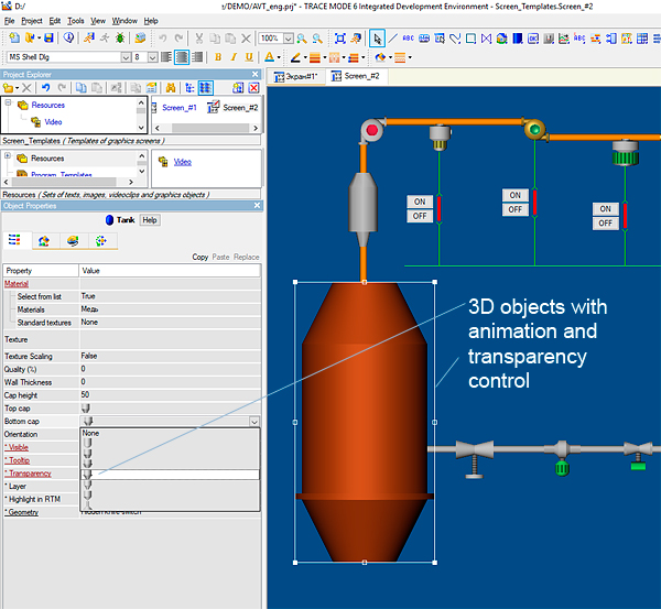 TRACE MODE SCADA/HMI 3d animation and transparency control