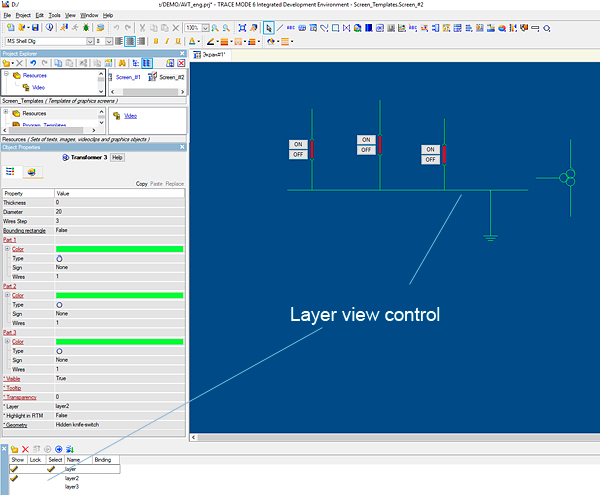 TRACE MODE SCADA/HMI layer view control